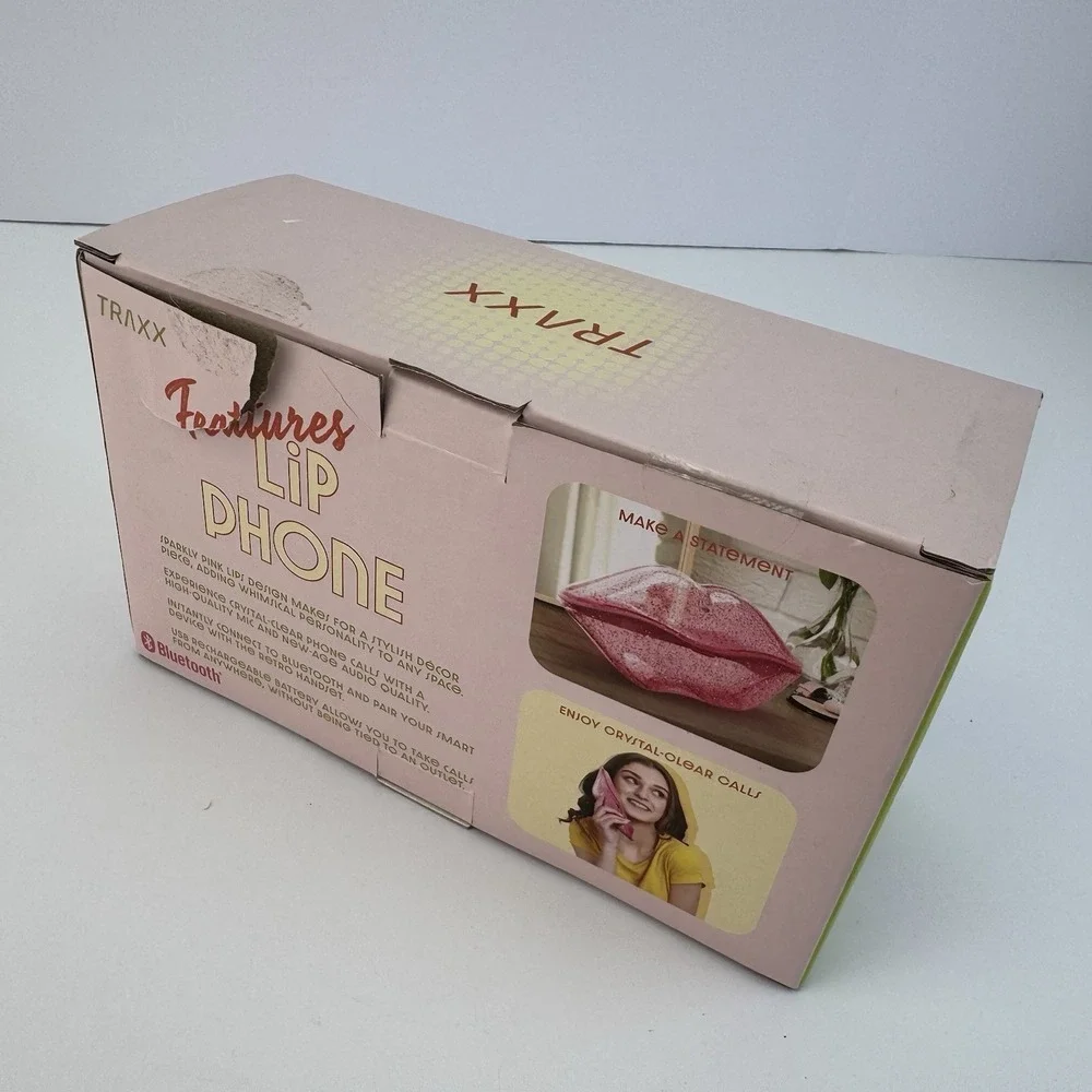 Lip Phone Bluetooth Receiver, Pink Wireless Retro Handset Open Box